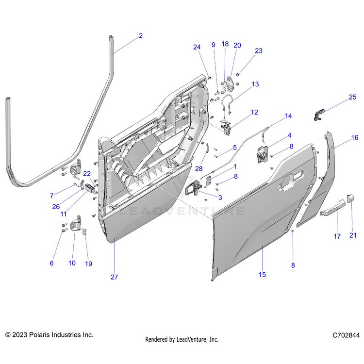 An Image of a Genuine Polaris Parts Schematic Diagram showing the schematic - BODY: DOOR ASSEMBLY - 2024 POLARIS XPEDITION XP ULTIMATE