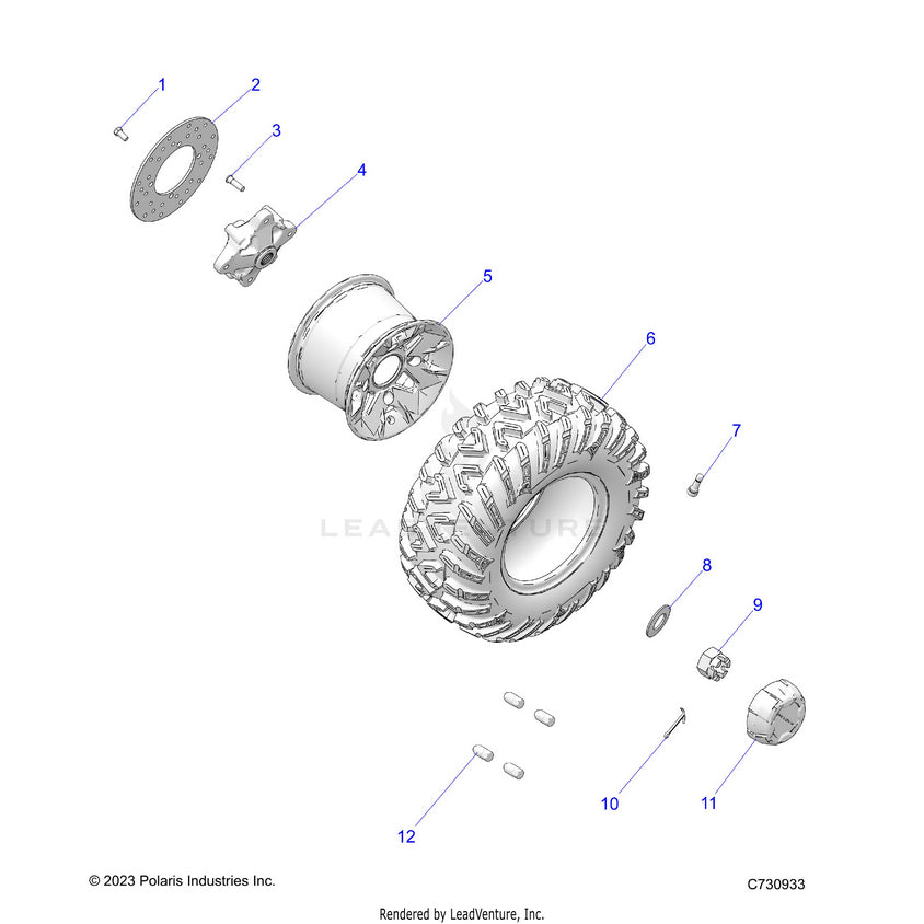 An Image of a Genuine Polaris Parts Schematic Diagram showing the schematic - WHEELS: REAR PREMIUM - 2023 POLARIS RANGER 570 CREW NORTHSTAR