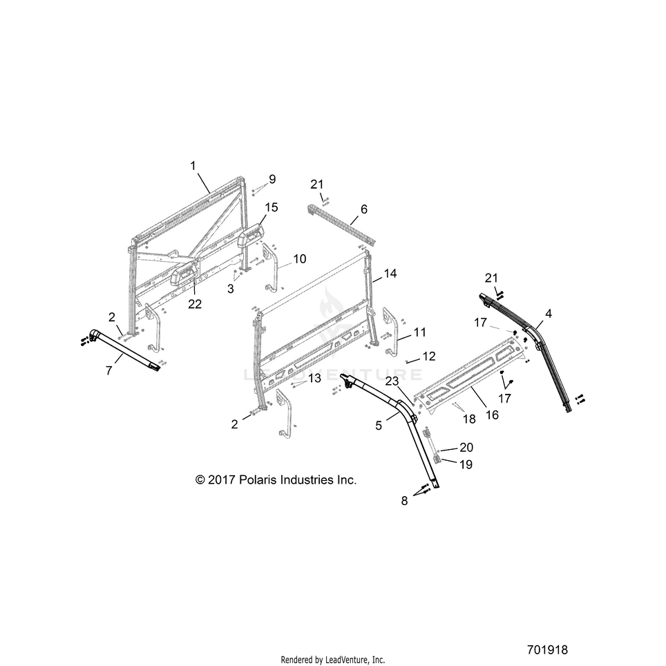 An Image of a Genuine Polaris Parts Schematic Diagram showing the schematic - CHASSIS: CAB FRAME - 2018 POLARIS RANGER CREW XP 900 6P SP