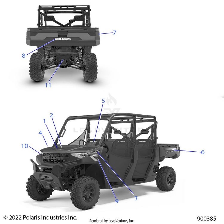 An Image of a Genuine Polaris Parts Schematic Diagram showing the schematic - BODY: DECALS GRAPHIC - 2024 POLARIS RANGER 1000 CREW