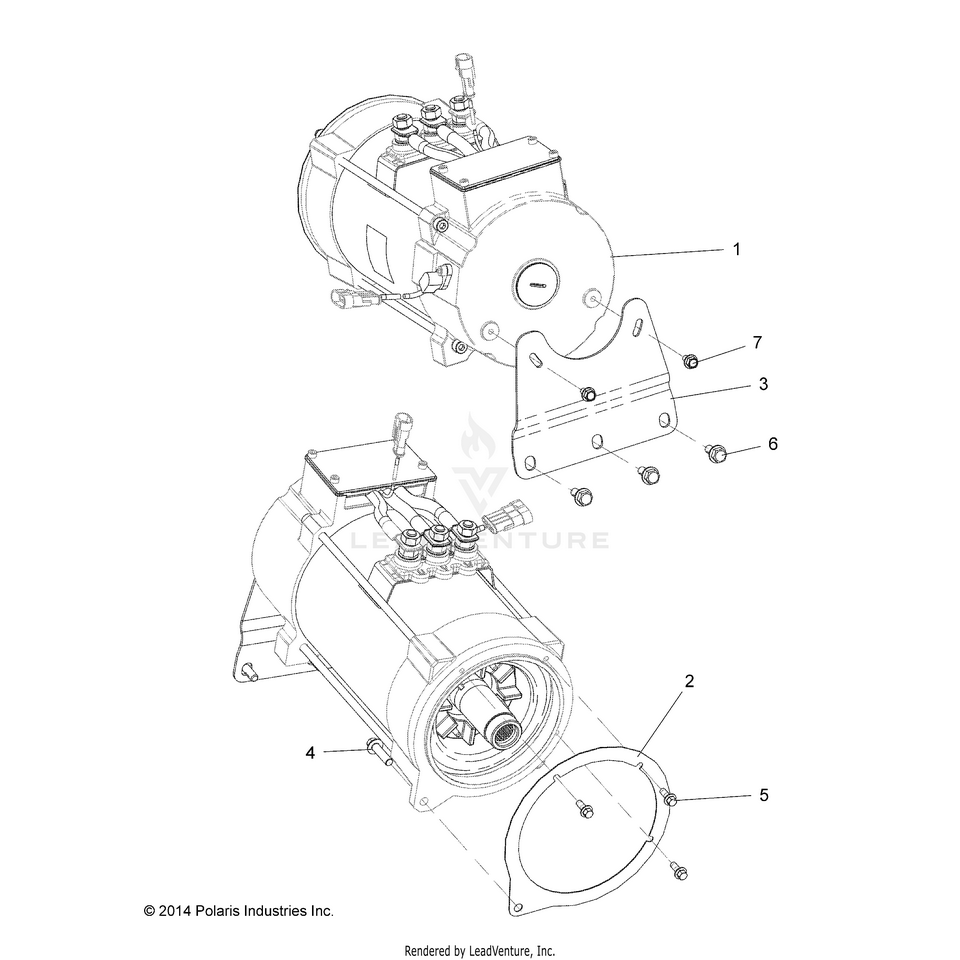 An Image of a Genuine Polaris Parts Schematic Diagram showing the schematic - ELECTRICAL: MOTOR 48 VAC - 2015 POLARIS RANGER EV