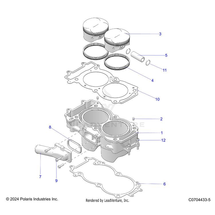 An Image of a Genuine Polaris Parts Schematic Diagram showing the schematic - ENGINE: CYLINDER AND PISTON - 2024 POLARIS XPEDITION XP NORTHSTAR