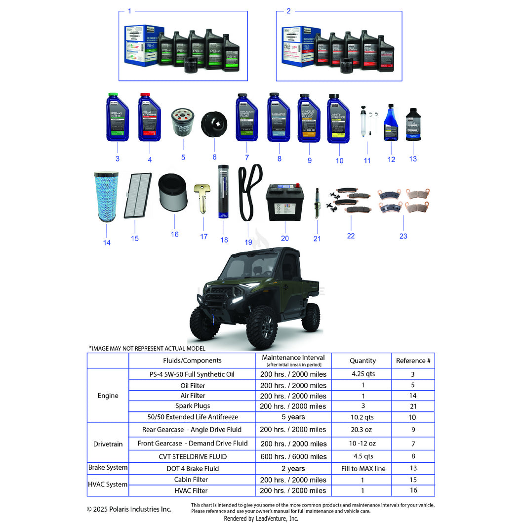An Image of a Genuine Polaris Parts Schematic Diagram showing the schematic - *SERVICE & MAINTENANCE - 2026 POLARIS RANGER XD 1500 NORTHSTAR MOUNTAINEER EDITION