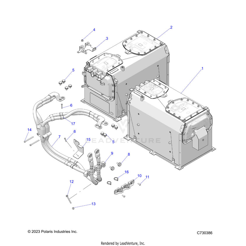 An Image of a Genuine Polaris Parts Schematic Diagram showing the schematic - ELECTRICAL: BATTERY WITH CABLES BCB - 2024 POLARIS RANGER EV FULL SIZE ULTIMATE