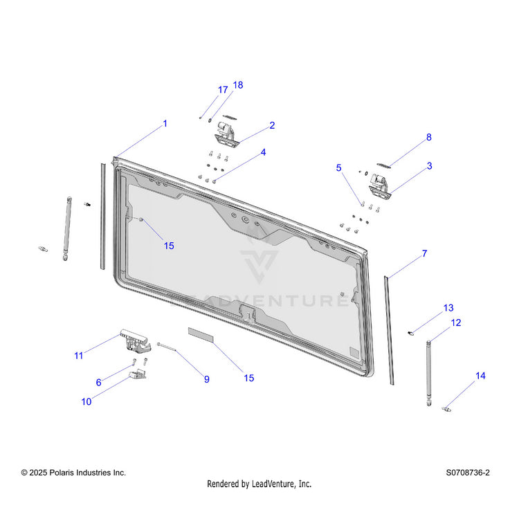 An Image of a Genuine Polaris Parts Schematic Diagram showing the schematic - BODY: WINDSHIELD - 2026 POLARIS RANGER XD 1500 NORTHSTAR ULTIMATE CREW TEXAS EDITION