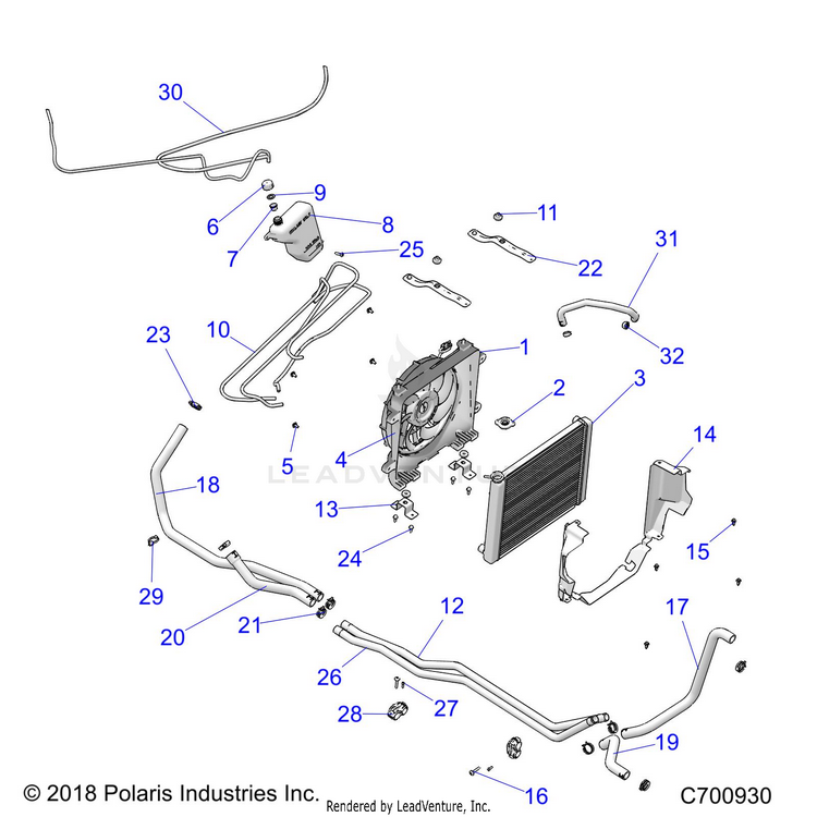 An Image of a Genuine Polaris Parts Schematic Diagram showing the schematic - OPTION: DASH COOLING ASSEMBLY - 2020 POLARIS RANGER XP 1000 FACTORY CHOICE