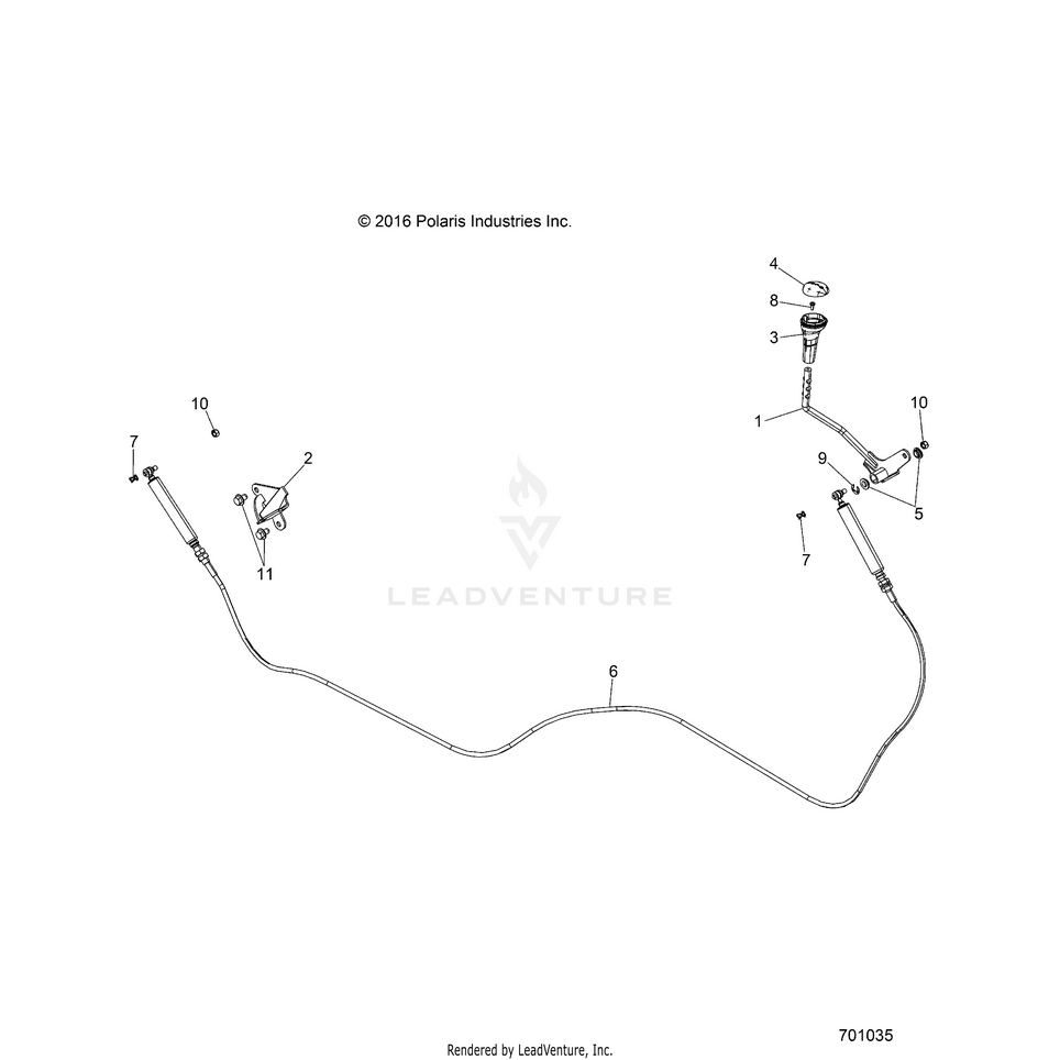 An Image of a Genuine Polaris Parts Schematic Diagram showing the schematic - DRIVE TRAIN: SHIFT LEVER & CABLE - 2017 POLARIS RANGER HST
