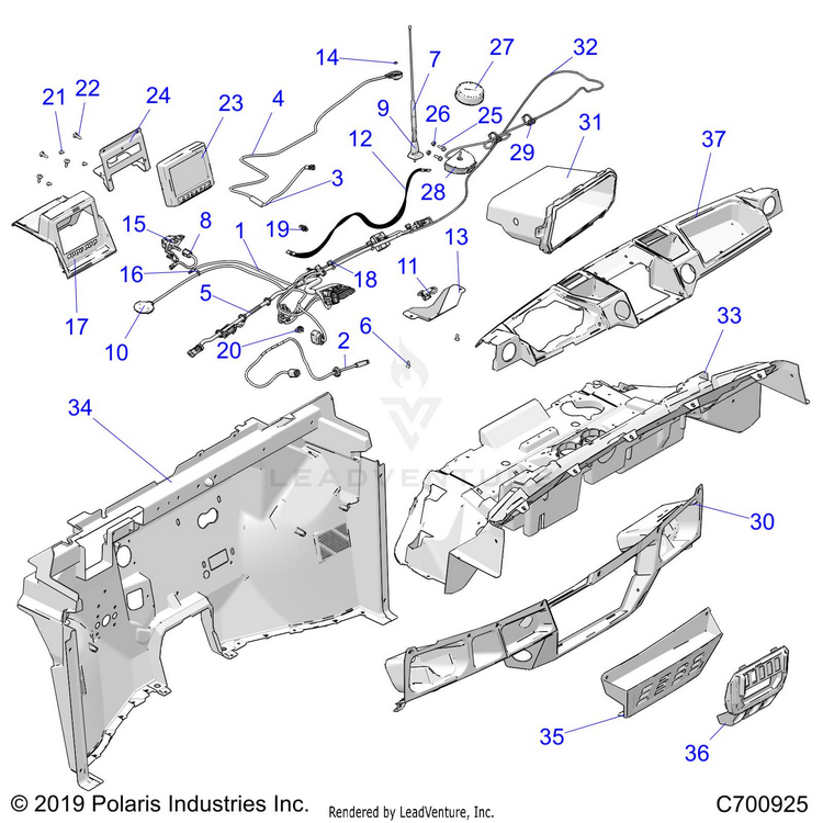 An Image of a Genuine Polaris Parts Schematic Diagram showing the schematic - OPTION: DASH RIDE COMMAND PREM HEATER - 2020 POLARIS RANGER XP 1000 FACTORY CHOICE
