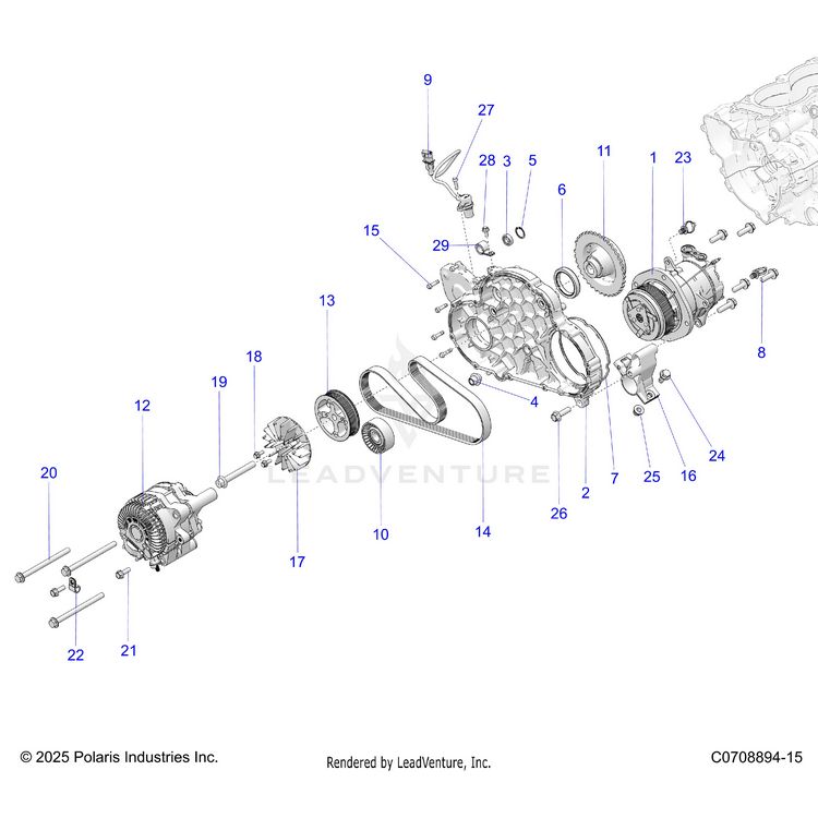 An Image of a Genuine Polaris Parts Schematic Diagram showing the schematic - ENGINE: ALTERNATOR AND COMPRESSOR - 2026 POLARIS XPEDITION ADV 5 NORTHSTAR