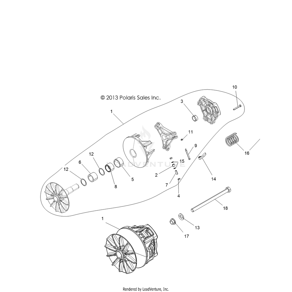 An Image of a Genuine Polaris Parts Schematic Diagram showing the schematic - DRIVE TRAIN: SECONDARY CLUTCH - 2021 POLARIS RANGER CREW 570 FULL SIZE
