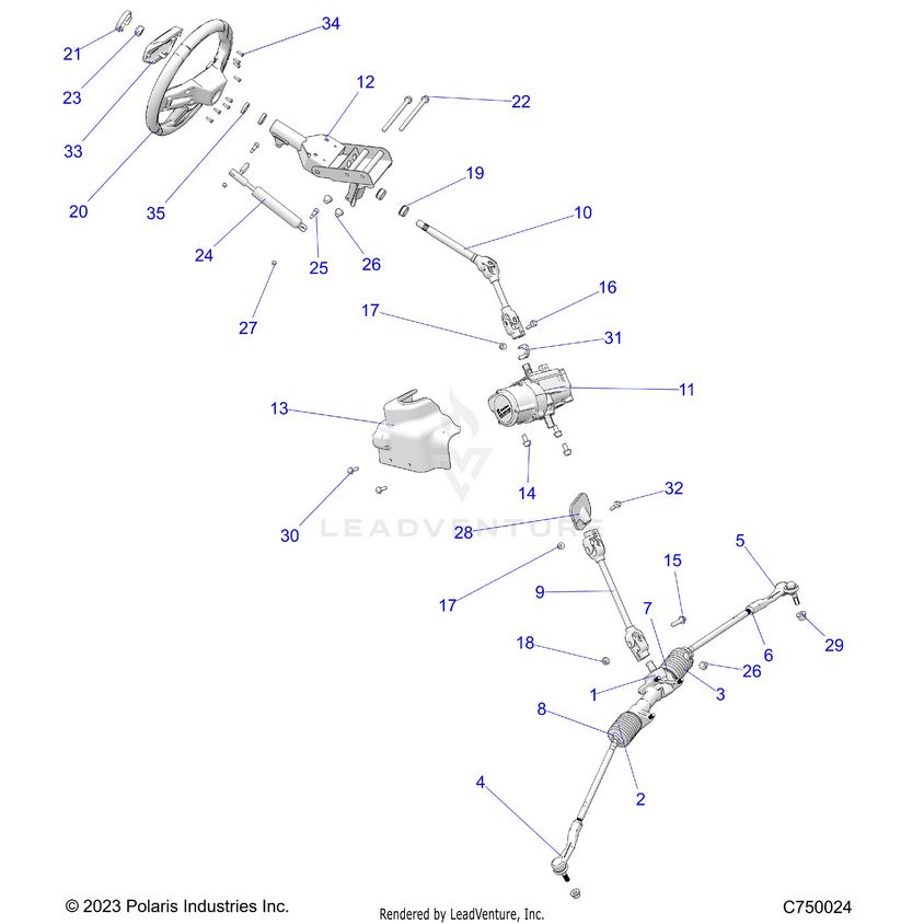 An Image of a Genuine Polaris Parts Schematic Diagram showing the schematic - STEERING: STEERING ASM. - 2024 POLARIS GENERAL XP 4 1000 PREMIUM