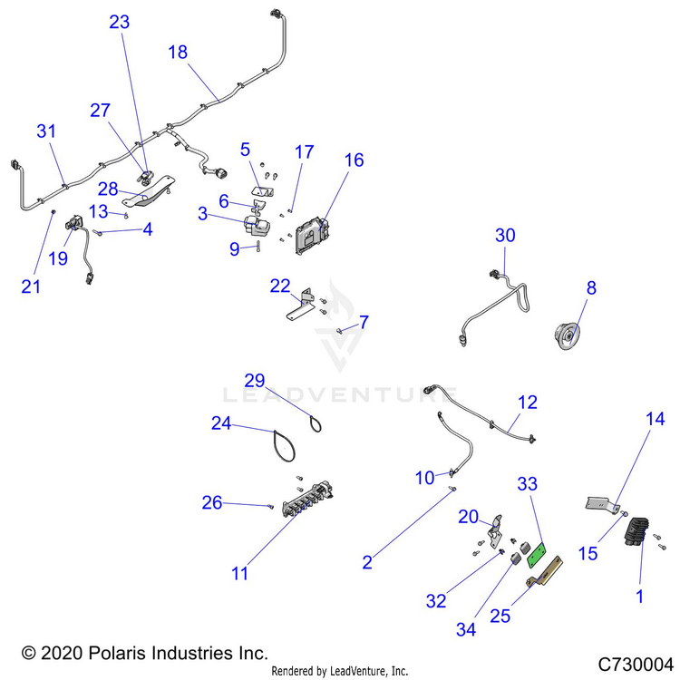 An Image of a Genuine Polaris Parts Schematic Diagram showing the schematic - ELECTRICAL: WIRE HARNESS COMPONANTS - 2021 POLARIS RANGER XP 1000 RIDE COMMAND