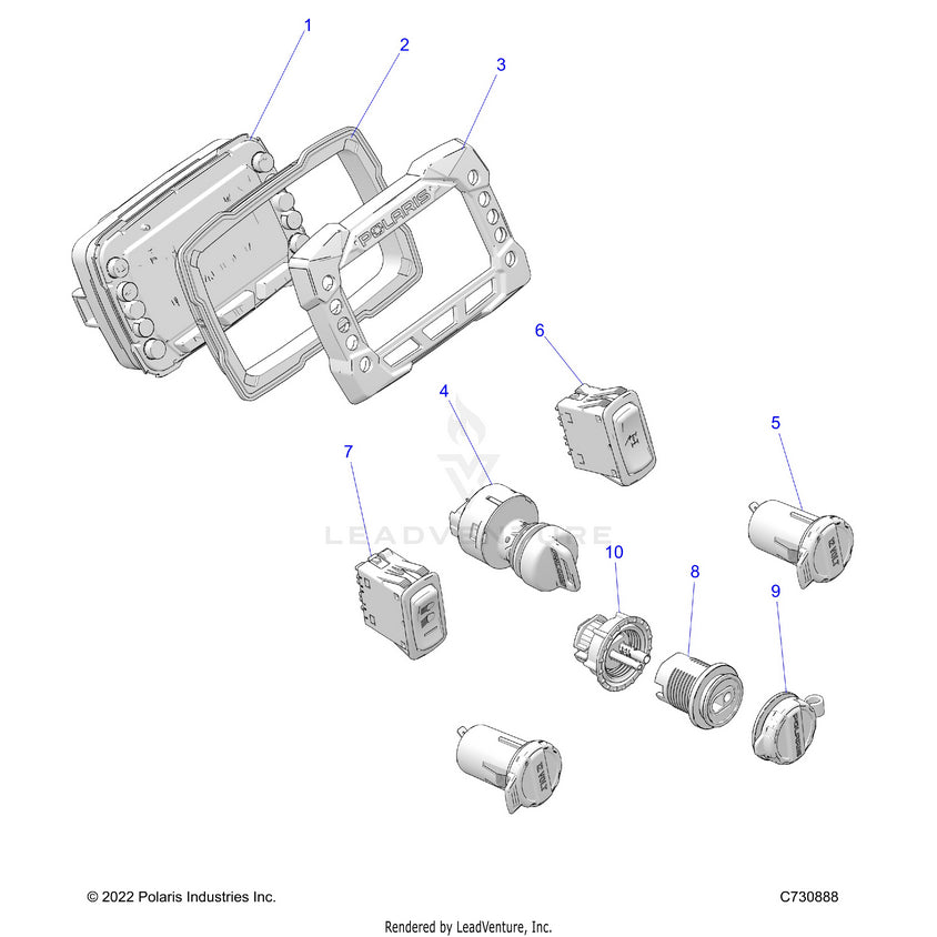An Image of a Genuine Polaris Parts Schematic Diagram showing the schematic - ELECTRICAL: DASH INSTRUMENTS - 2025 POLARIS RANGER 1000 EPS