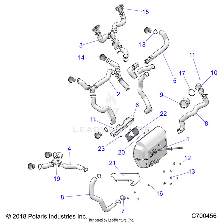An Image of a Genuine Polaris Parts Schematic Diagram showing the schematic - BODY: HVAC DUCTING - 2020 POLARIS RANGER CREW XP 1000 NORTHSTAR ULTIMATE AUDIO