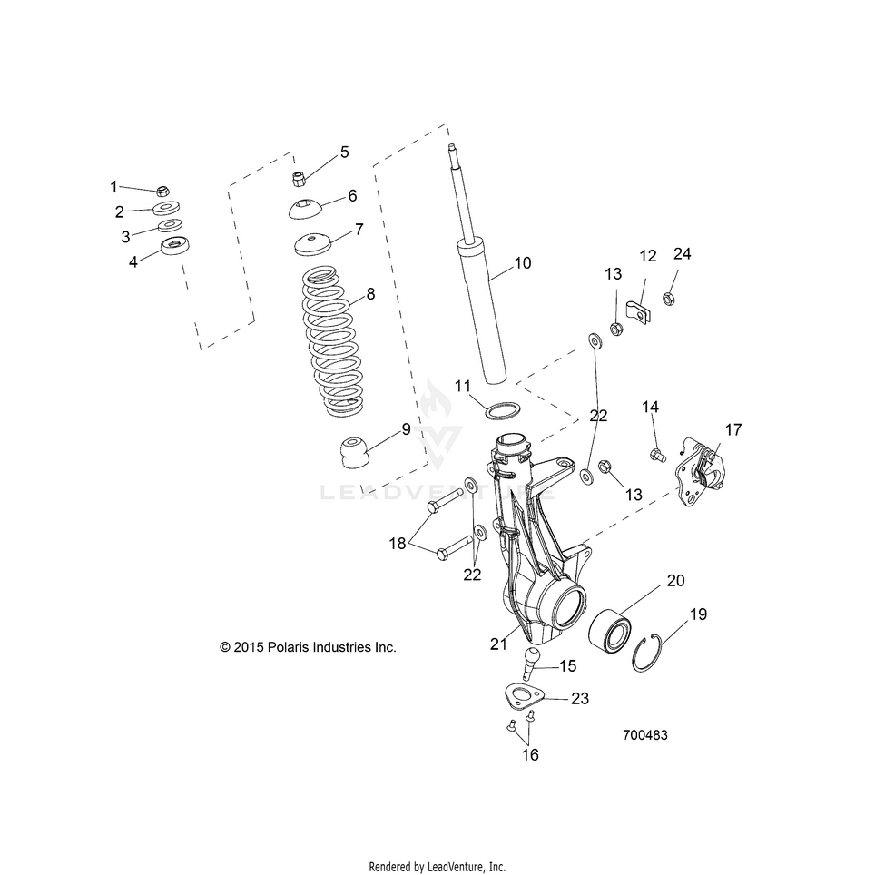 An Image of a Genuine Polaris Parts Schematic Diagram showing the schematic - SUSPENSION: FRONT STRUT - 2016 POLARIS RANGER 570 FULL SIZE