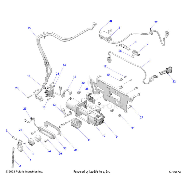 An Image of a Genuine Polaris Parts Schematic Diagram showing the schematic - BODY: WINCH - 2024 POLARIS RANGER 1000 XP NORTHSTAR ULTIMATE