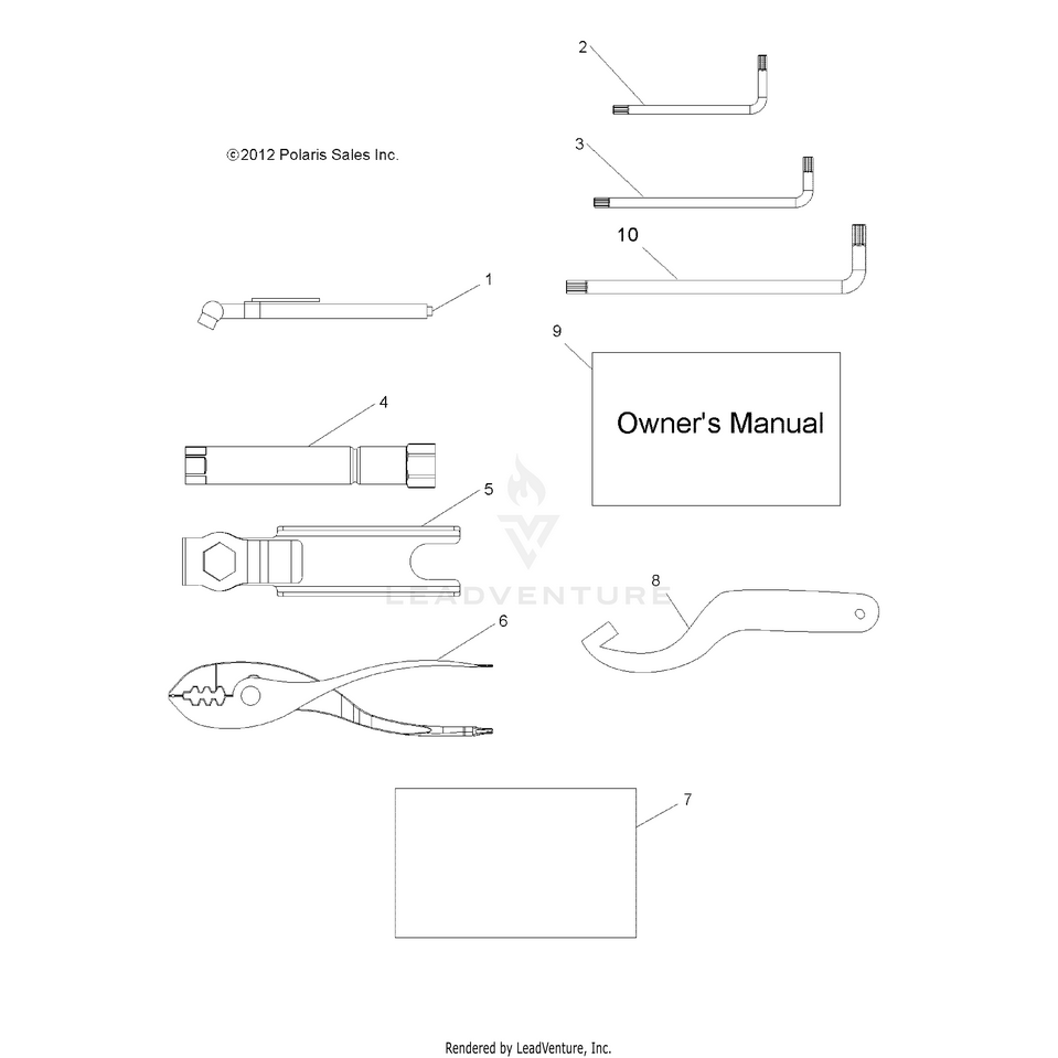 An Image of a Genuine Polaris Parts Schematic Diagram showing the schematic - REFERENCE: TOOL KIT & OWNERS MANUALS - 2020 POLARIS RANGER 1000 FULL SIZE EPS FO