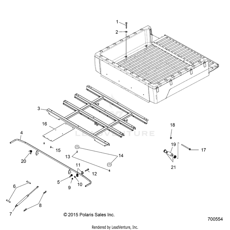 An Image of a Genuine Polaris Parts Schematic Diagram showing the schematic - BODY: BOX MOUNTING - 2016 POLARIS RANGER 800 6X6