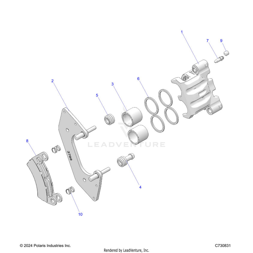 An Image of a Genuine Polaris Parts Schematic Diagram showing the schematic - BRAKES: FRONT CALIPER - 2025 POLARIS RANGER 1000 XP PREMIUM