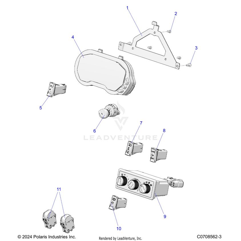 An Image of a Genuine Polaris Parts Schematic Diagram showing the schematic - ELECTRICAL: DASH INSTRUMENTS AND CONTROLS - 2025 POLARIS XPEDITION XP NORTHSTAR