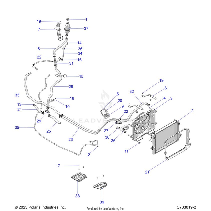 An Image of a Genuine Polaris Parts Schematic Diagram showing the schematic - ENGINE: COOLING - 2024 POLARIS XPEDITION XP NORTHSTAR