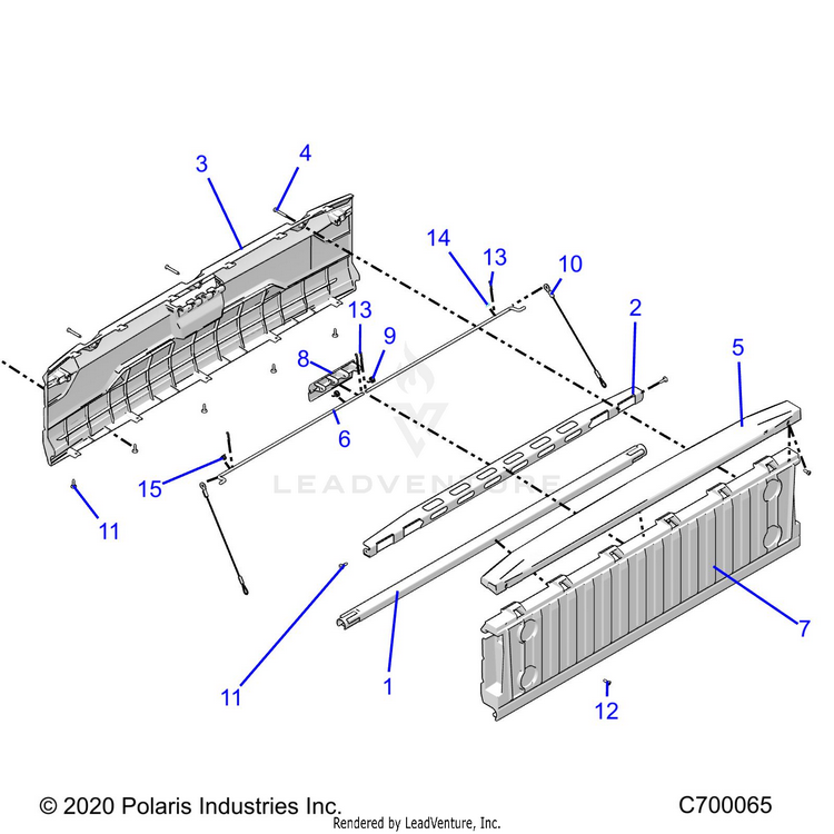 An Image of a Genuine Polaris Parts Schematic Diagram showing the schematic - BODY: BOX TAILGATE - 2023 POLARIS RANGER XP 1000 NORTHSTAR ULTIMATE EVAP