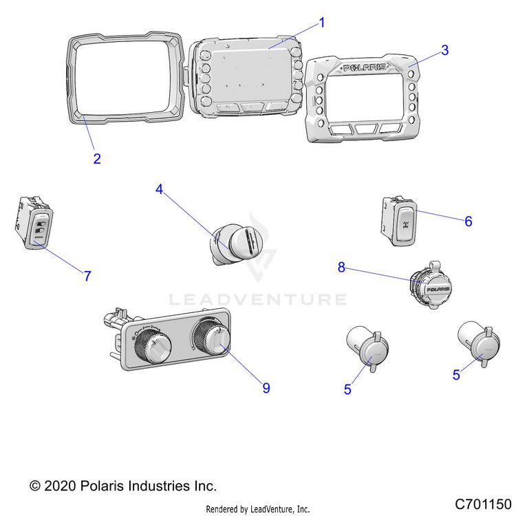 An Image of a Genuine Polaris Parts Schematic Diagram showing the schematic - ELECTRICAL: DASH CONTROLS - 2021 POLARIS RANGER 1000 EPS FULL SIZE