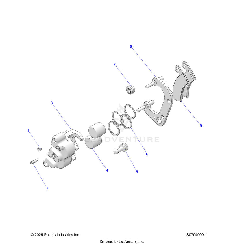 An Image of a Genuine Polaris Parts Schematic Diagram showing the schematic - BRAKES: CALIPER FRONT - 2026 POLARIS RANGER 570 CREW EPS