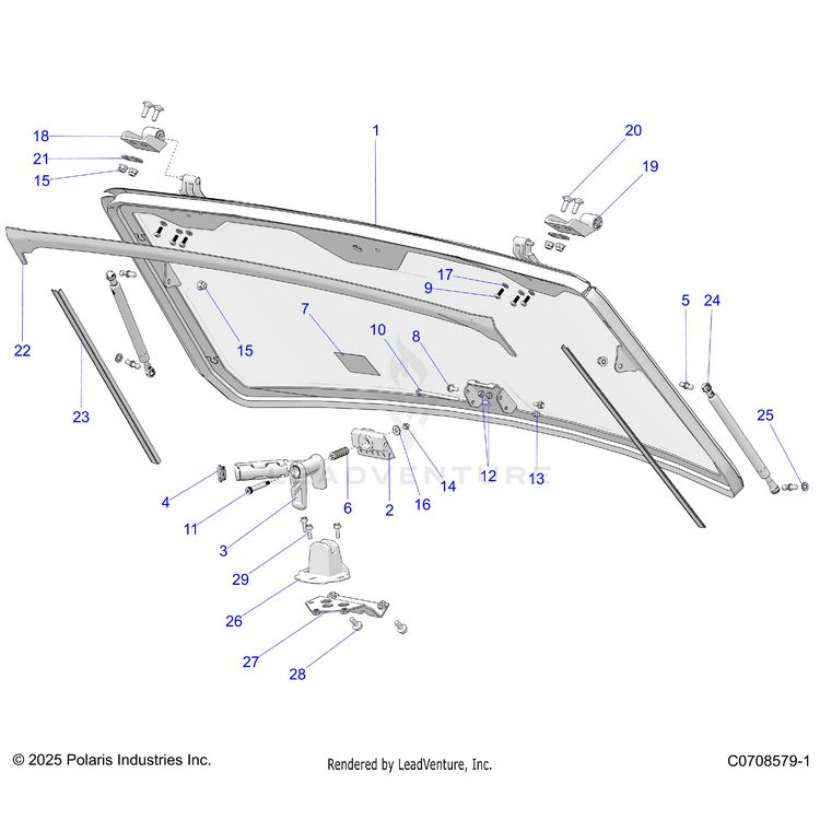 An Image of a Genuine Polaris Parts Schematic Diagram showing the schematic - BODY: FRONT WINDOW ASM. - 2025 POLARIS XPEDITION XP NORTHSTAR
