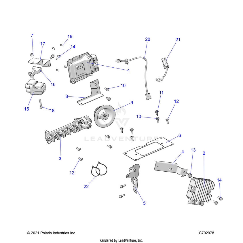 An Image of a Genuine Polaris Parts Schematic Diagram showing the schematic - ELECTRICAL: WIRE HARNESS COMPONANTS - 2022 POLARIS RANGER XP 1000 WATERFOWL EVAP