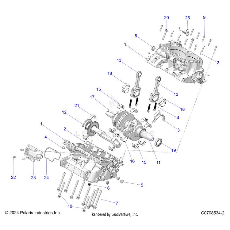 An Image of a Genuine Polaris Parts Schematic Diagram showing the schematic - ENGINE: CRANKCASE AND CRANKSHAFT - 2025 POLARIS XPEDITION ADV NORTHSTAR