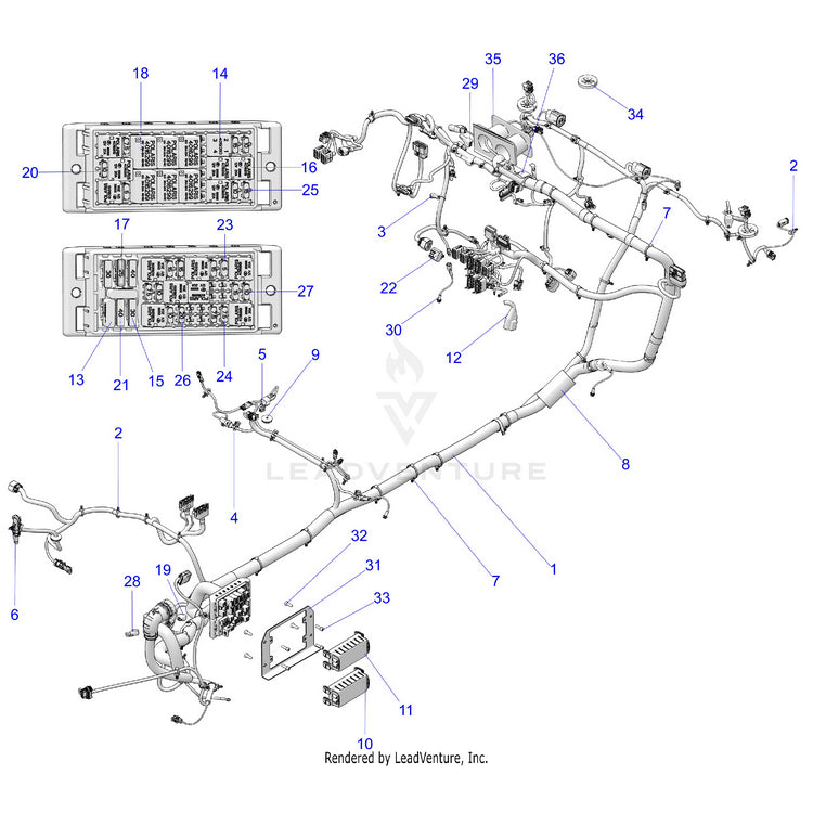 An Image of a Genuine Polaris Parts Schematic Diagram showing the schematic - ELECTRICAL: WIRE HARNESS CHASSIS - 2024 POLARIS RANGER XD 1500 NORTHSTAR CREW