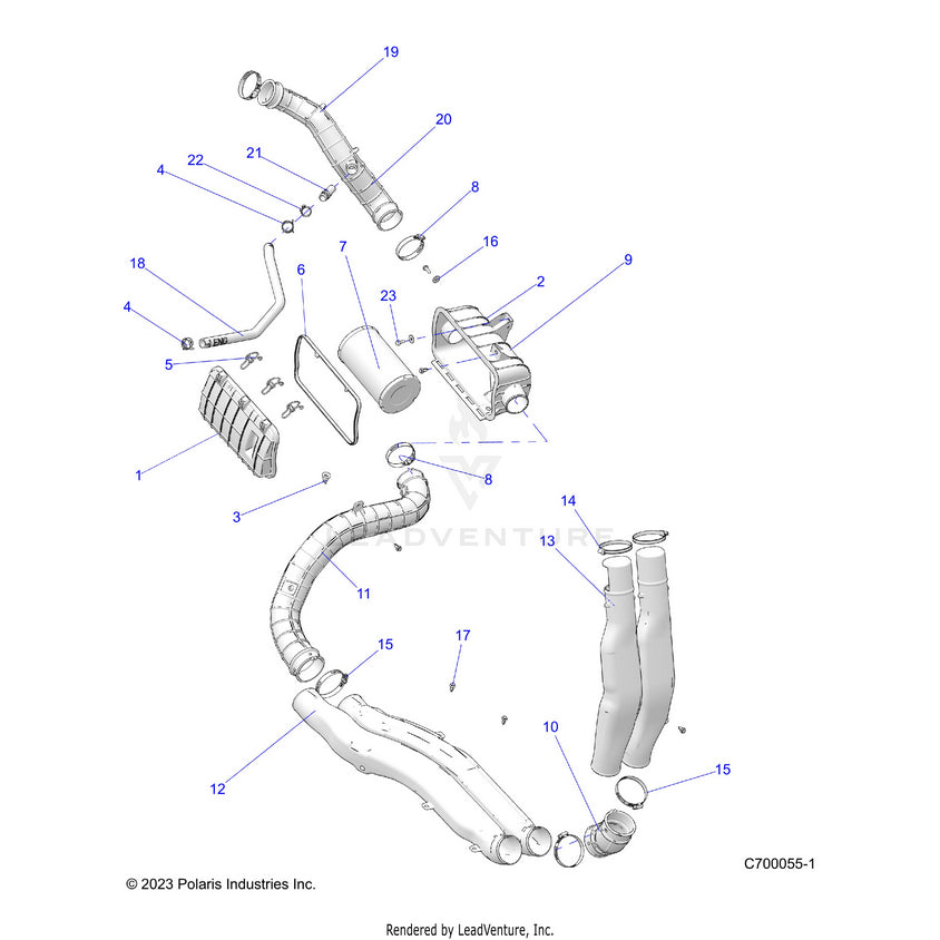 An Image of a Genuine Polaris Parts Schematic Diagram showing the schematic - ENGINE: AIR INTAKE SYSTEM - 2024 POLARIS RANGER 1000 XP NORTHSTAR