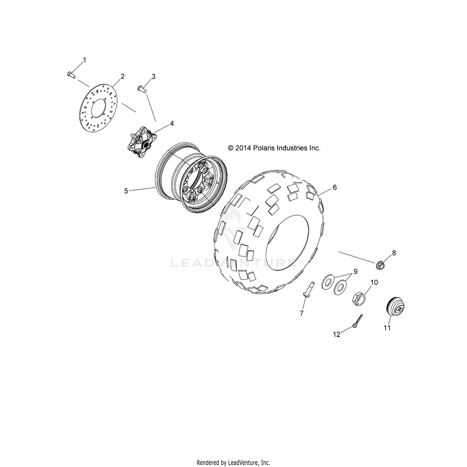 An Image of a Genuine Polaris Parts Schematic Diagram showing the schematic - WHEELS: REAR - 2018 POLARIS RANGER CREW XP 1000 EPS