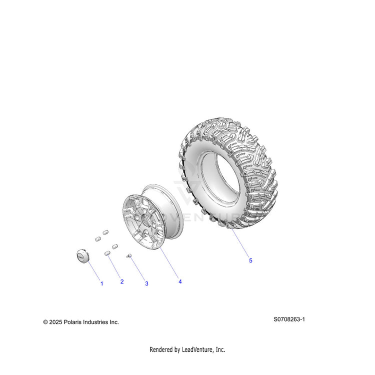 An Image of a Genuine Polaris Parts Schematic Diagram showing the schematic - WHEELS: FRONT - 2026 POLARIS RANGER 1000 XP CREW NORTHSTAR TEXAS EDITION