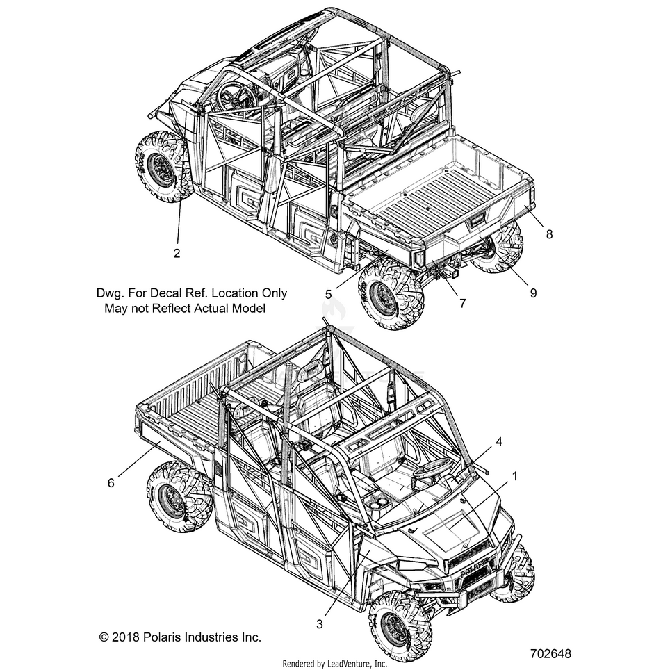 An Image of a Genuine Polaris Parts Schematic Diagram showing the schematic - BODY: DECALS GRAPHIC - 2019 POLARIS RANGER CREW XP 1000 49S FACTORY CHOICE