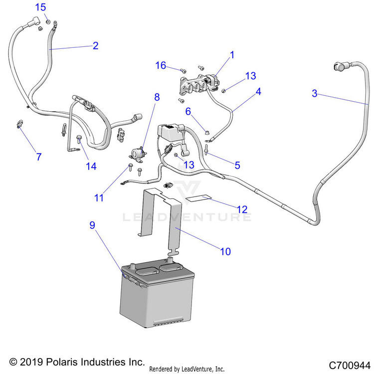 An Image of a Genuine Polaris Parts Schematic Diagram showing the schematic - ELECTRICAL: BATTERY - 2021 POLARIS RANGER CREW 1000 EPS