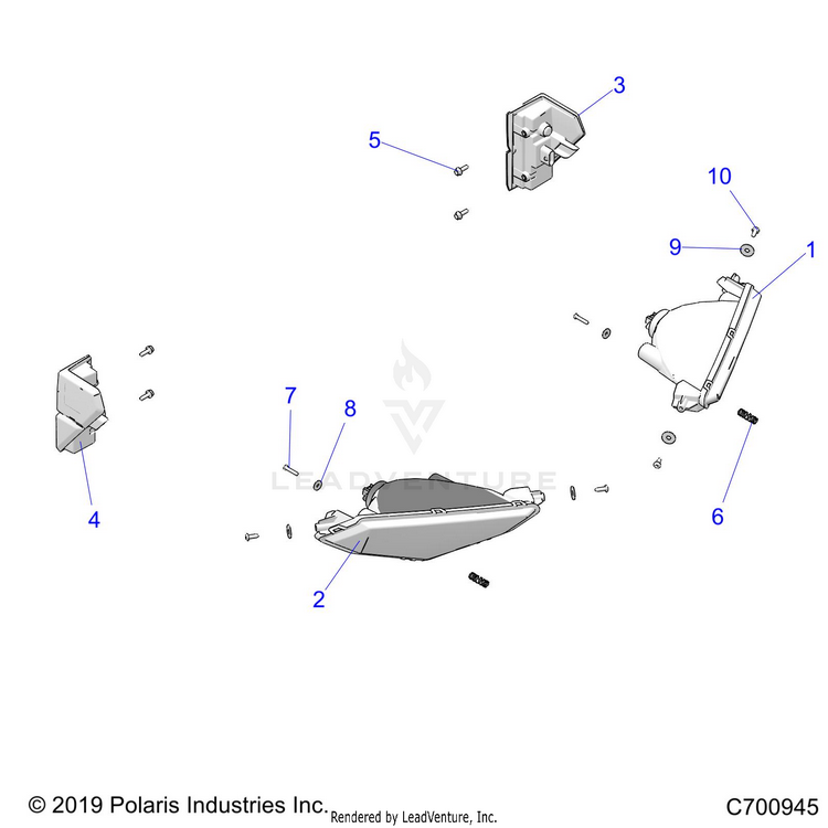 An Image of a Genuine Polaris Parts Schematic Diagram showing the schematic - ELECTRICAL: HEADLIGHTS & TAILLIGHTS - 2022 POLARIS RANGER 1000 FULL SIZE