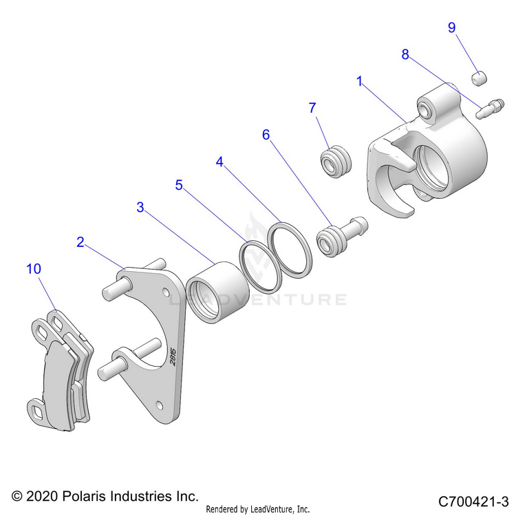 An Image of a Genuine Polaris Parts Schematic Diagram showing the schematic - BRAKES: REAR CALIPER - 2022 POLARIS GENERAL XP 1000 LE TROY LEE