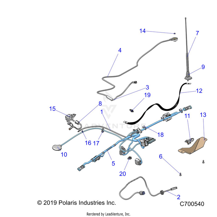 An Image of a Genuine Polaris Parts Schematic Diagram showing the schematic - ELECTRICAL: DASH INSTRUMENTS RIDE COMMAND PREM - 2019 POLARIS RANGER CREW XP 1000 NORTHSTAR FACTORY CHOICE