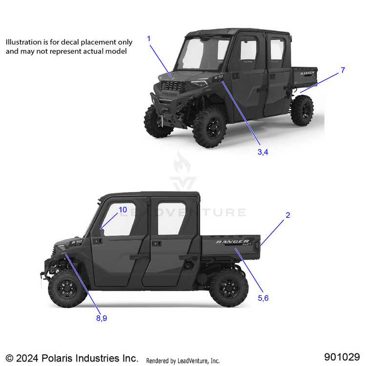 An Image of a Genuine Polaris Parts Schematic Diagram showing the schematic - BODY: DECALS GRAPHIC - 2025 POLARIS RANGER 570 CREW NORTHSTAR
