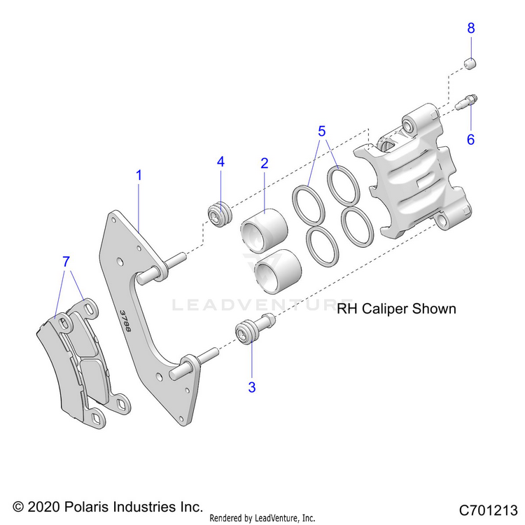 An Image of a Genuine Polaris Parts Schematic Diagram showing the schematic - BRAKES: FRONT CALIPER - 2021 POLARIS RANGER XP 1000 BIG GAME EVAP