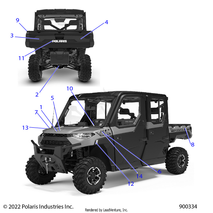 An Image of a Genuine Polaris Parts Schematic Diagram showing the schematic - BODY: DECALS GRAPHIC - 2022 POLARIS RANGER CREW XP 1000 NORTHSTAR ULTIMATE