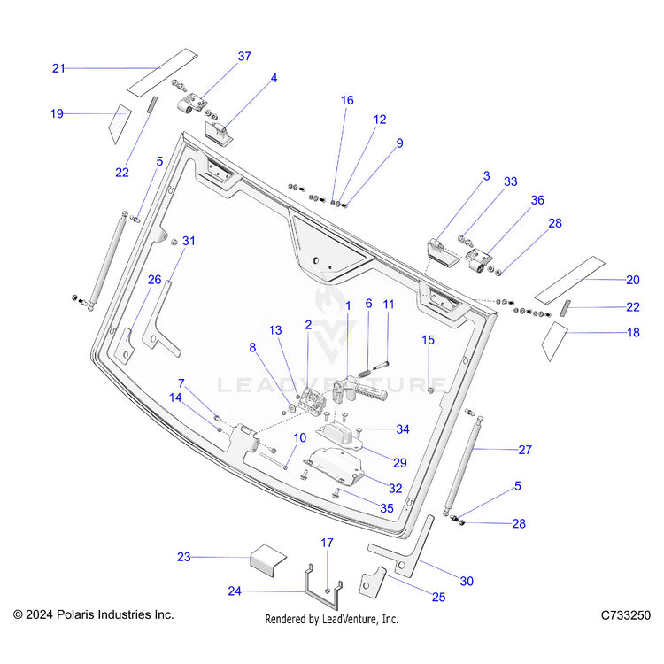 An Image of a Genuine Polaris Parts Schematic Diagram showing the schematic - BODY: WINDSHIELD TIP - 2025 POLARIS RANGER 1000 XP CREW NORTHSTAR ULTIMATE