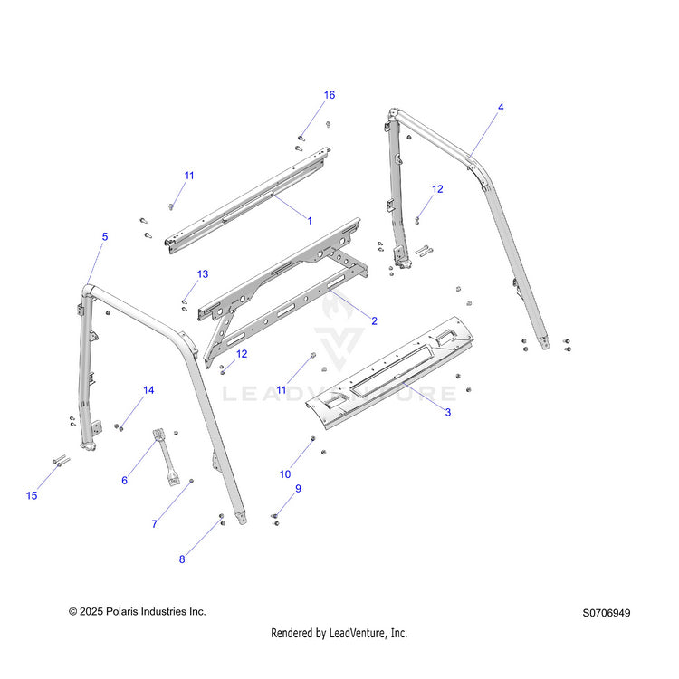 An Image of a Genuine Polaris Parts Schematic Diagram showing the schematic - CHASSIS: CAB FRAME - 2026 POLARIS RANGER 570 NORTHSTAR