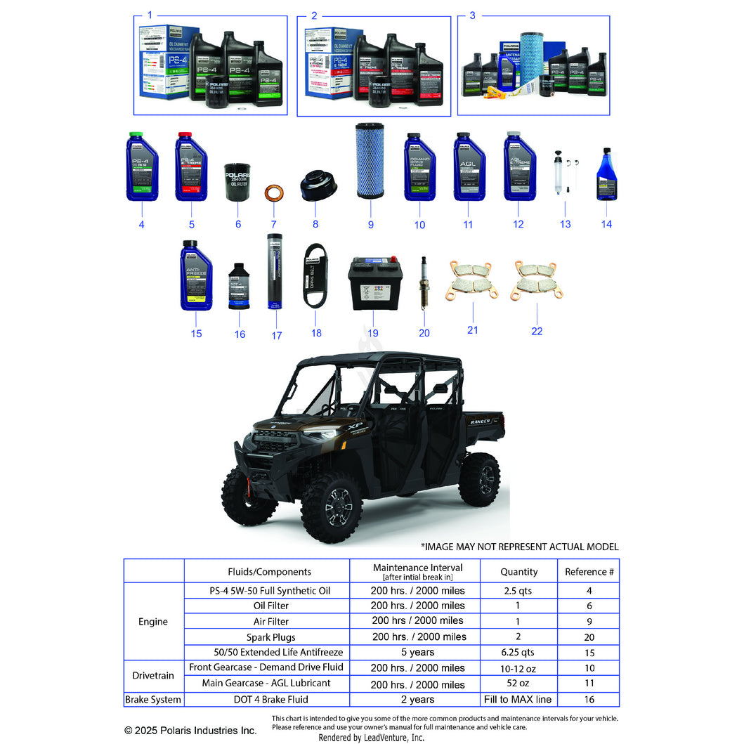 An Image of a Genuine Polaris Parts Schematic Diagram showing the schematic - *SERVICE & MAINTENANCE - 2025 POLARIS RANGER 1000 XP CREW TEXAS EDITION
