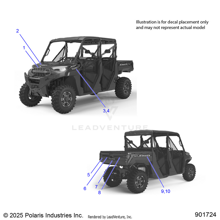 An Image of a Genuine Polaris Parts Schematic Diagram showing the schematic - BODY: DECALS GRAPHIC - 2026 POLARIS RANGER 1000 XP CREW TEXAS EDITION