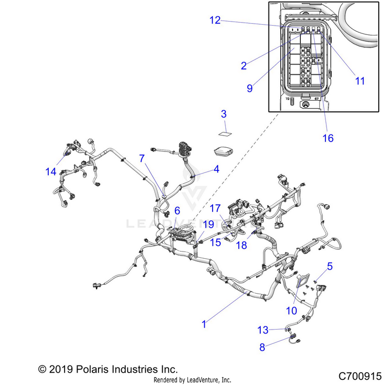 An Image of a Genuine Polaris Parts Schematic Diagram showing the schematic - ELECTRICAL: WIRE HARNESS (FROM 10/10/2019) - 2020 POLARIS RANGER XP 1000 EPS RIDE COMMAND