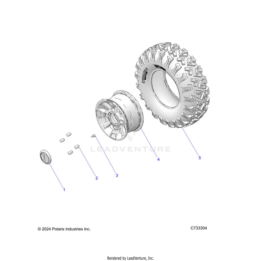 An Image of a Genuine Polaris Parts Schematic Diagram showing the schematic - WHEELS: FRONT PREMIUM UNITS - 2026 POLARIS RANGER 1000 EPS