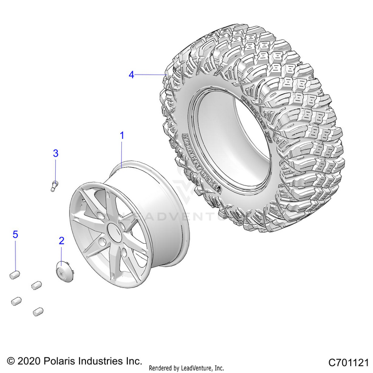 An Image of a Genuine Polaris Parts Schematic Diagram showing the schematic - WHEELS: REAR - 2021 POLARIS GENERAL XP 1000 DELUXE